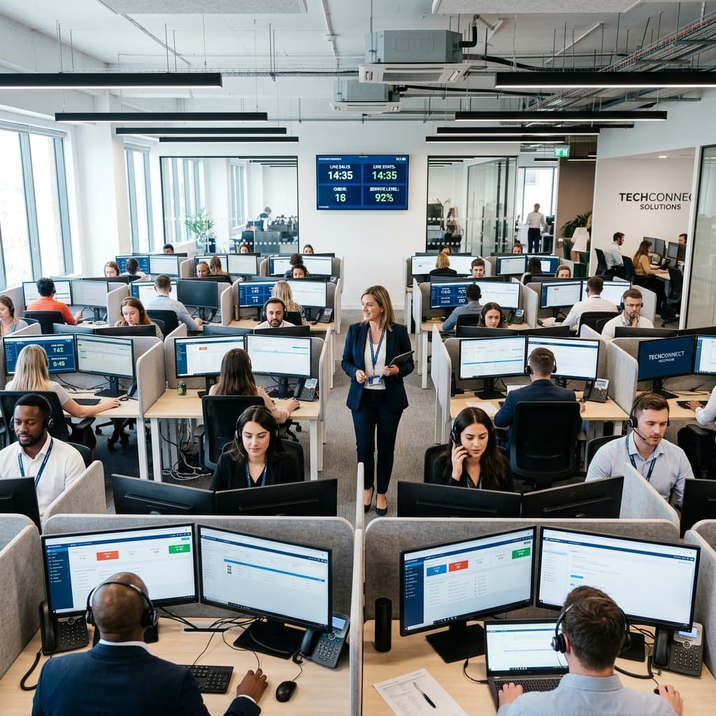 Call center team at work